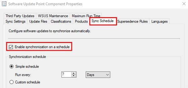 Overall Sync Schedule when reach out to Micrsoft to pull those updates down as selected