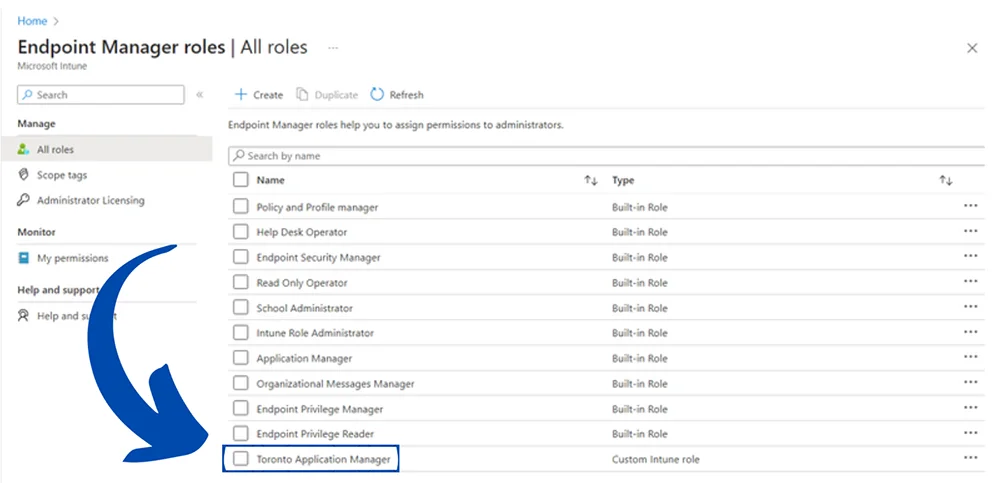 See your new RBAC role in the Endpoint manager roles list
