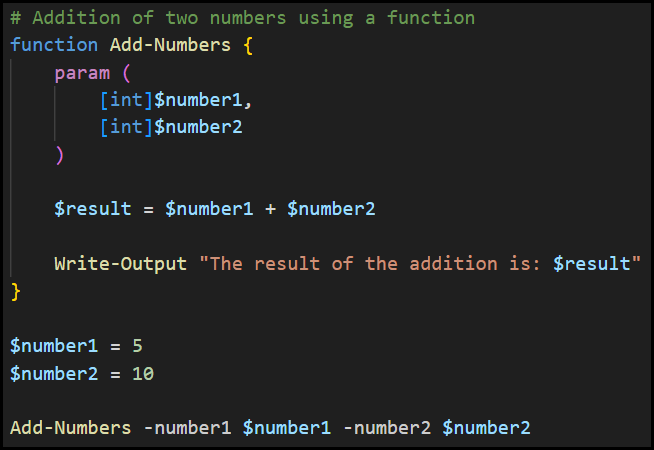 Simple addition using a PowerShell function