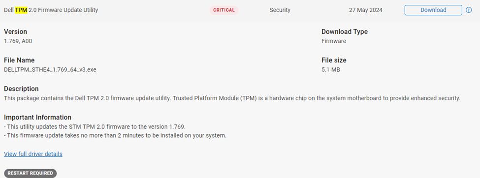 the dell firmware update utility to upgrade the firmware to 1.769