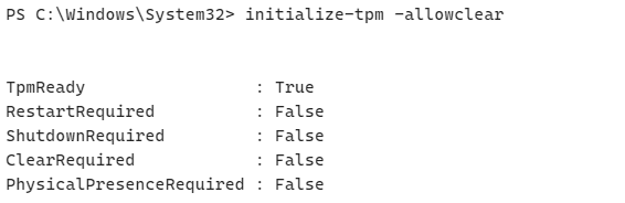 performing the initialize-tpm -allowclear