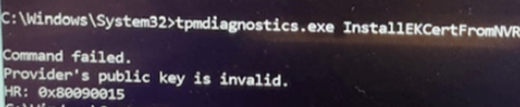  0x80090015 public key is invalid