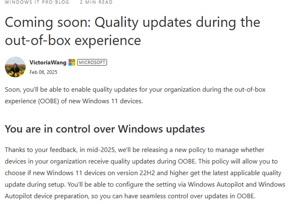 quality updates during the out-of-box experience