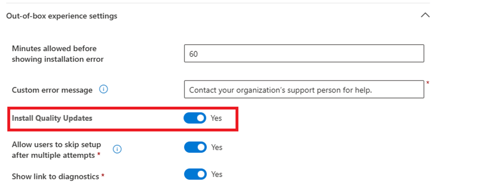 install quality updates during out-of-box experience in the Autopilot Device Preparation Profile